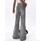 Flare Jeans Women Bow Patchwork Pants