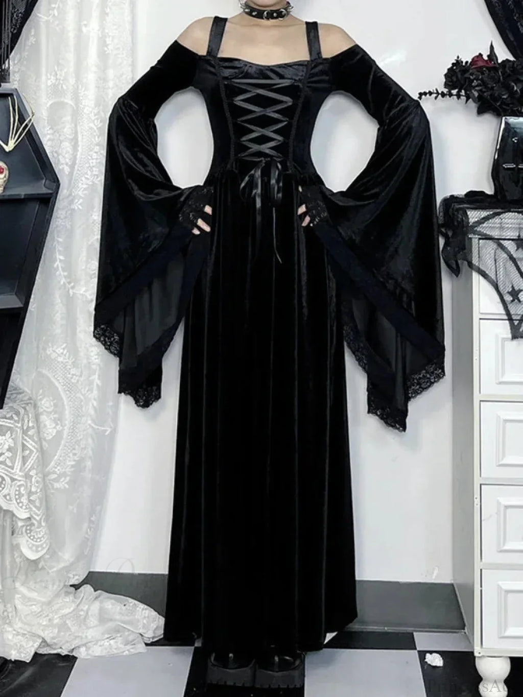 Flare Sleeve Tall Waist Bandage Maxi Dress