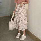 Floral A-Line Long Skirt Summer Sweet Style Women