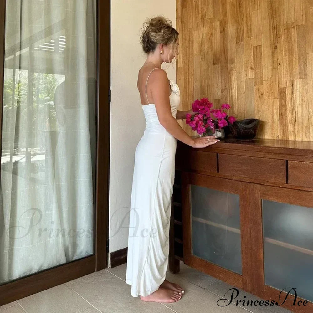 Floral Applique Slit Backless Birthday Vestido Summer Ruched Midi Dress