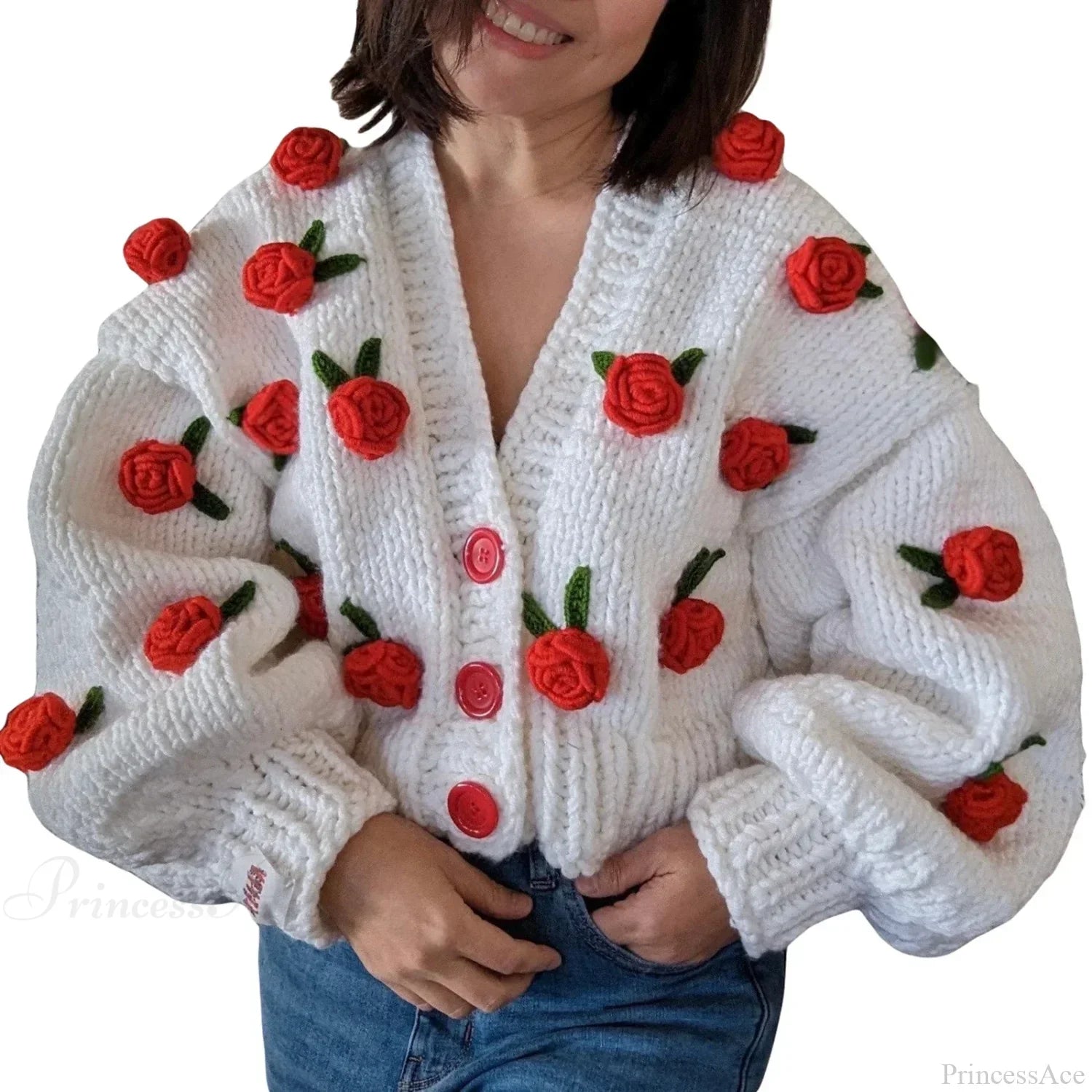 Floral Button Closure Knit Cardigan
