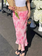 Floral Chiffon Low Waist Casual Retro Skirt