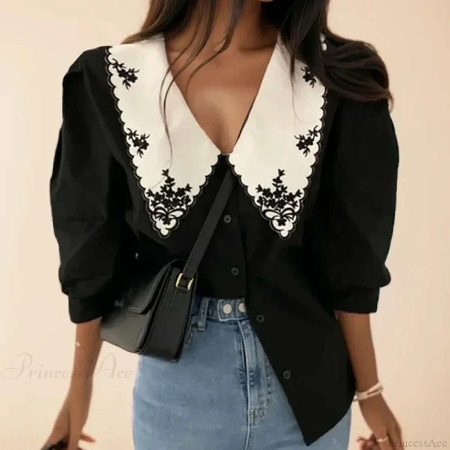 Floral Embroidery Half Sleeve White Vintage Blouse