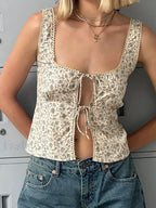 Floral Front-Tie Slim Crop Top