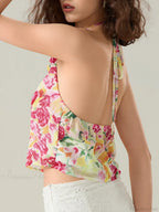 Floral Halter Backless Sleeveless Cropped Vest Camisole
