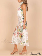 Floral Halter Neck Charming Elastic Waist Maxi Dress