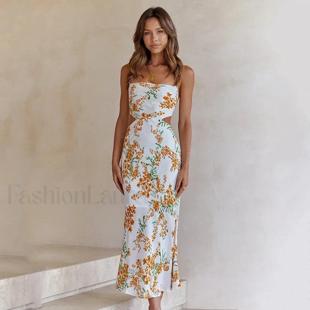 Floral Hollow-Out Midi Dress