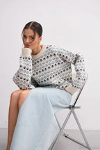 Floral Jacquard Crew Neck Knit Sweater
