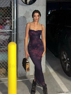 Purple Floral Lace Backless Maxi Dress