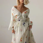 Floral Lantern-Sleeve Boho Dress