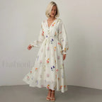 Floral Lantern-Sleeve Boho Dress