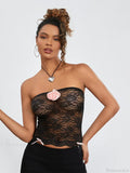 Floral Mesh See-through Strapless 3D Flower Bandeau