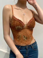 Floral Mesh Vintage Aesthetic Y2K Crop Top