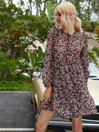 Floral O-neck Mini Party Floral Dress