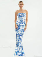 Floral Off-Shoulder Tube Bandeau Slit Bodycon Beach Holiday Floral Dress