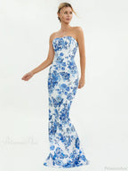 Floral Off-Shoulder Tube Bandeau Slit Bodycon Beach Holiday Floral Dress