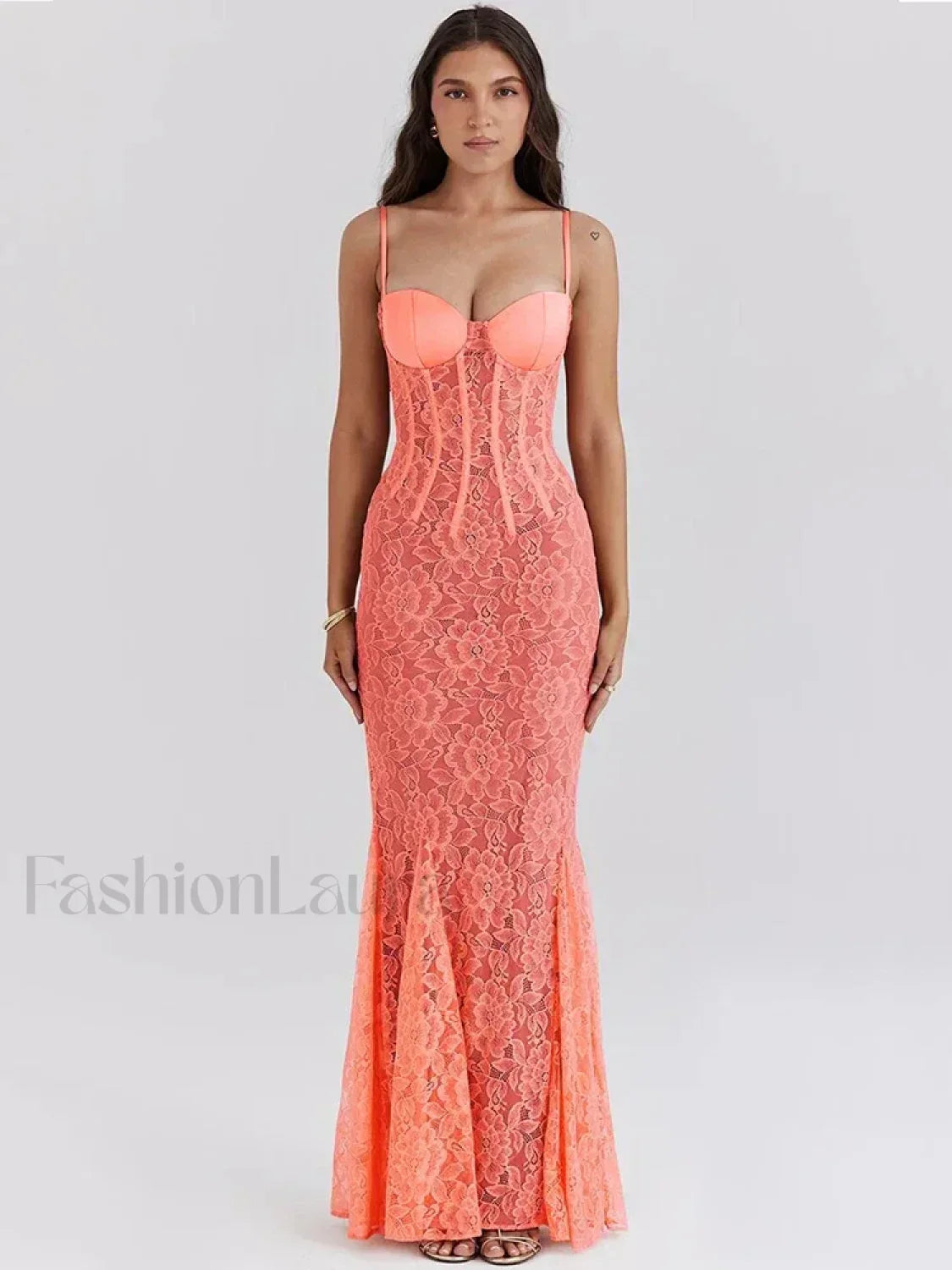 Orange Floral Spaghetti Maxi Dress