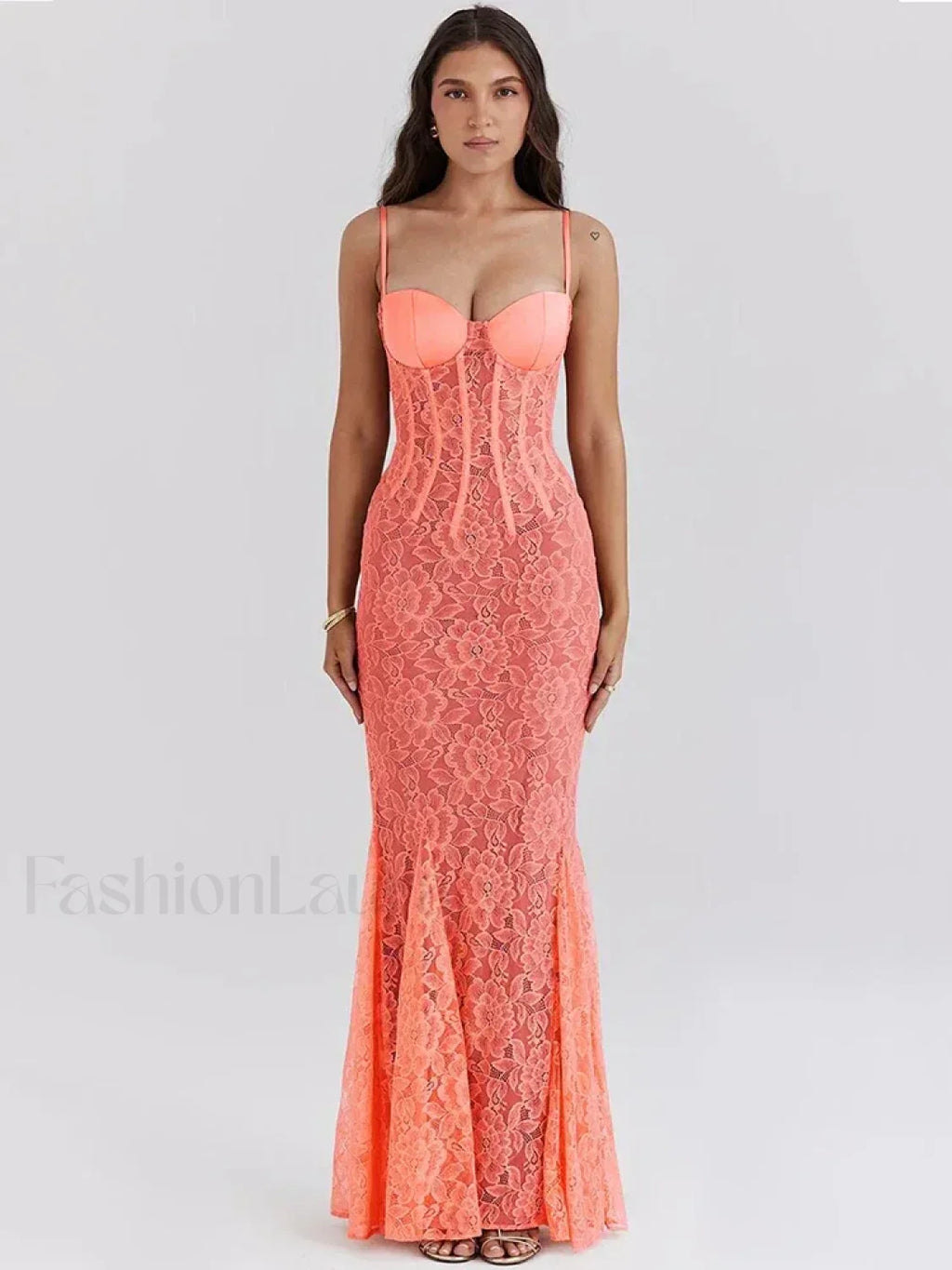 Orange Floral Spaghetti Maxi Dress