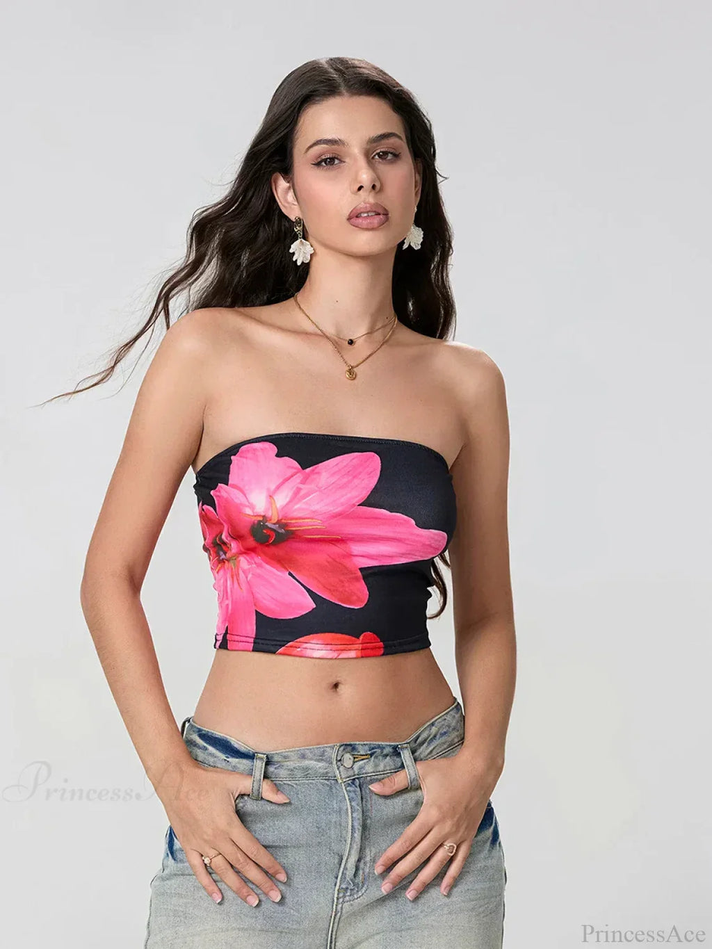 Floral Print Backless Strapless Cropped Tube Top Bandeau