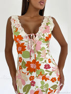 Floral Print Backless V-neck Bodycon Maxi Floral Dress