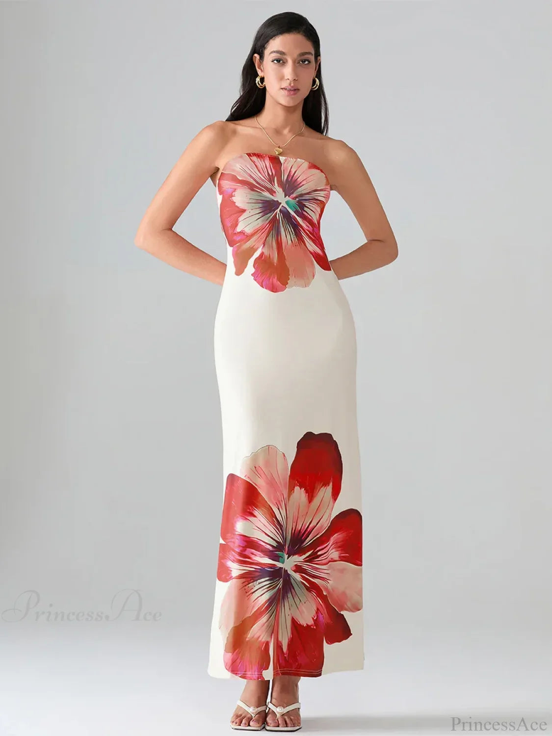 Floral Print Bandeau Strapless Wrap Floral Dress
