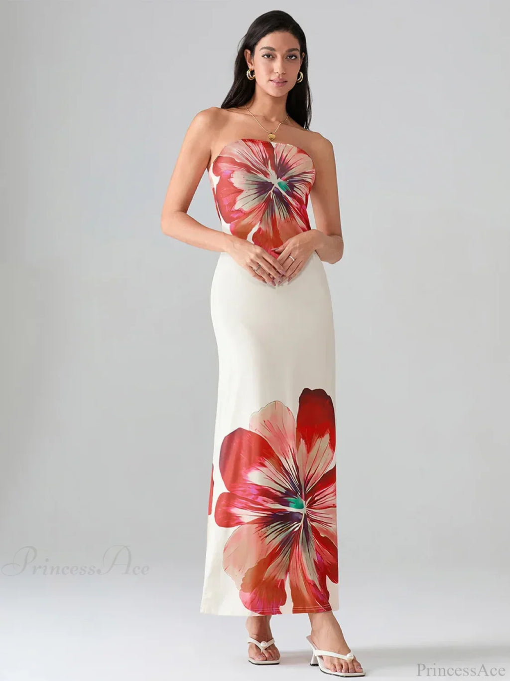 Floral Print Bandeau Strapless Wrap Floral Dress
