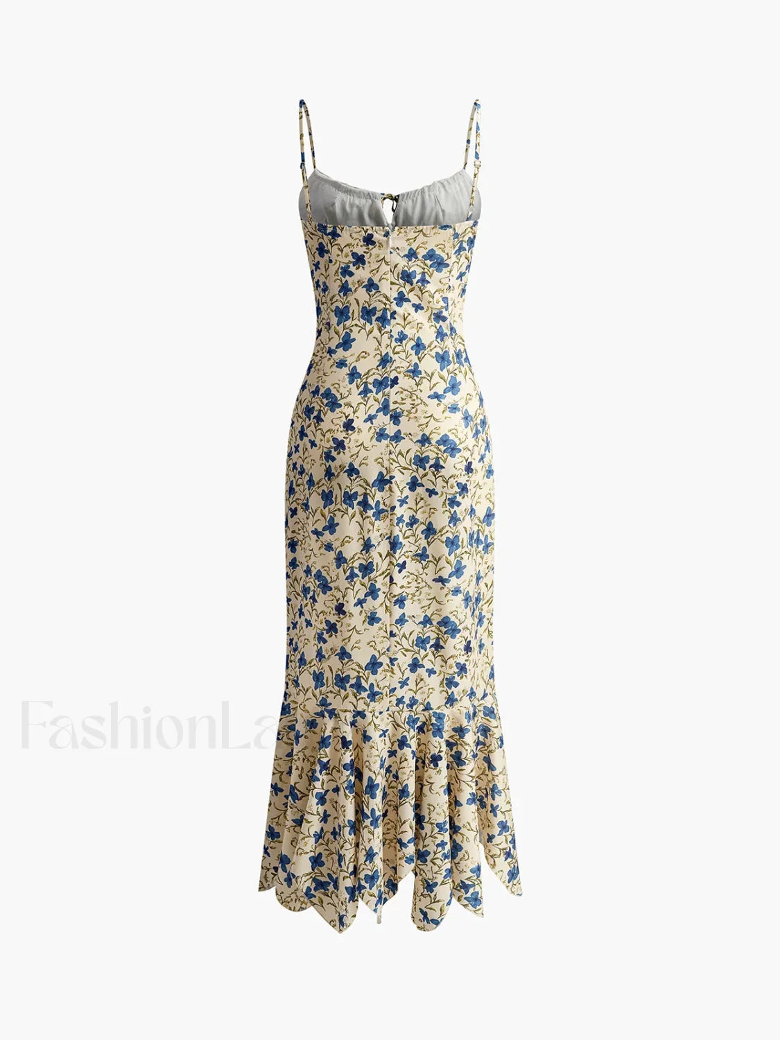 Blue Floral Print Knotted Irregular Hem Long Dress