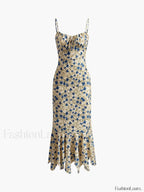 Floral Print Knotted Irregular Hem Long Dress