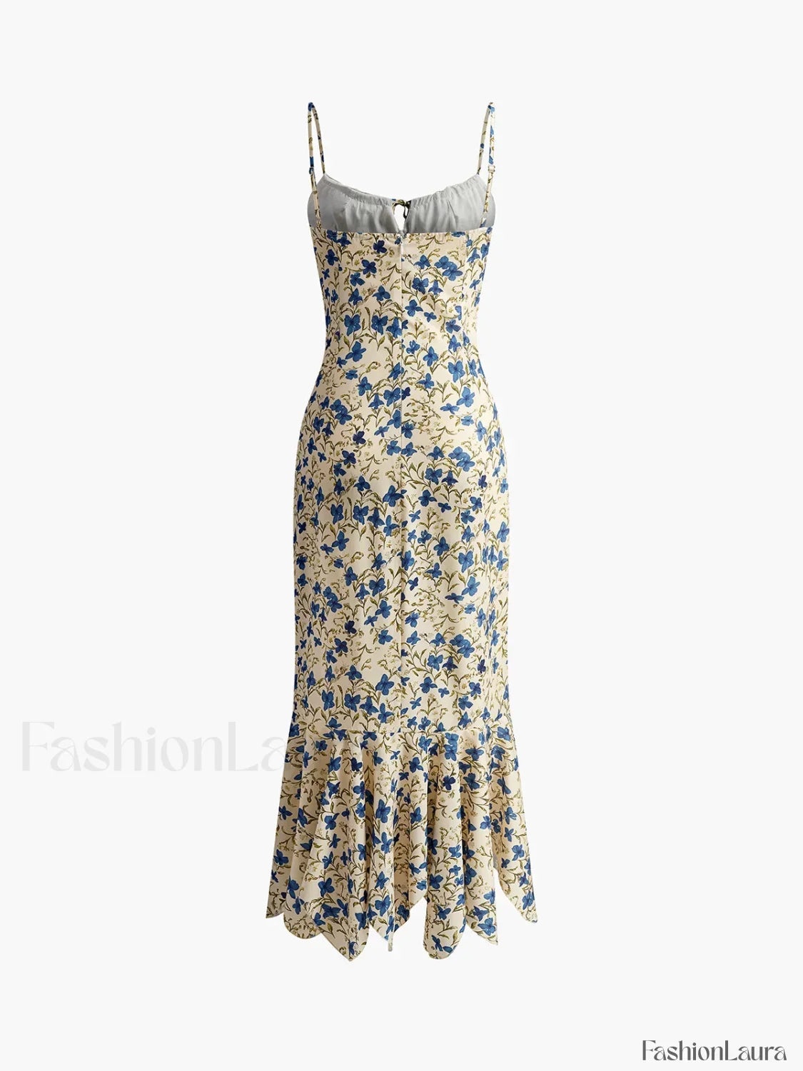 Blue Floral Print Knotted Irregular Hem Long Dress
