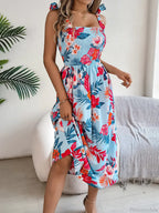 Floral Print Lace-up Sleeveless Vacation Floral Dress