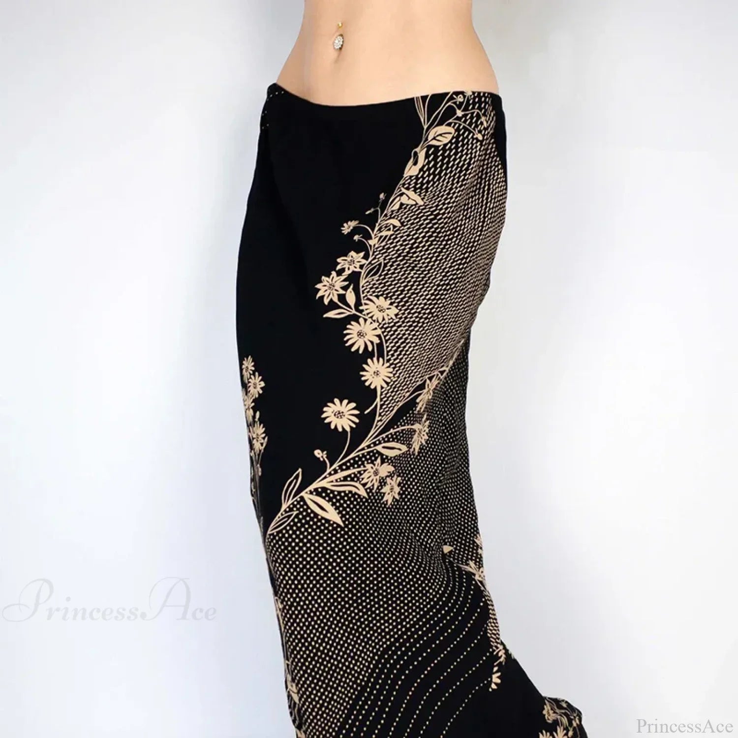 Floral Print Long Retro Low Rise Straight Midi Skirt