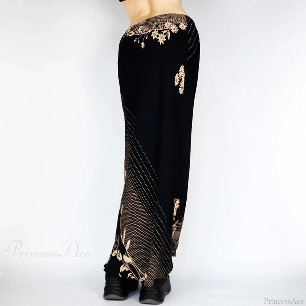 Floral Print Long Retro Low Rise Straight Midi Skirt