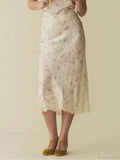 Floral Print Mermaid Lace Splice High Waist Retro Summer Midi Skirt