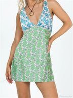 Floral Print Sleeveless Tie-up Back Short Beach Floral Dress