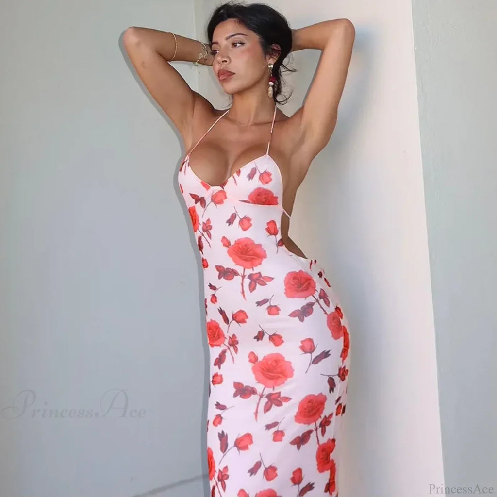 Floral Print Slim Maxi Vacation Dress
