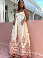 Off-white Floral Print Spaghetti Strap Long Dress