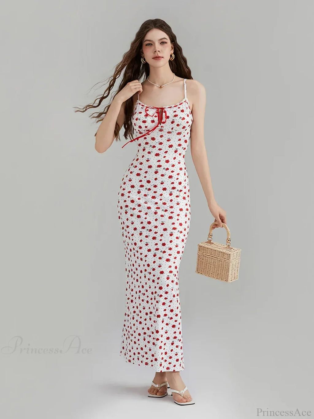 Floral Print Spaghetti Strap Ribbon Tie-Up Slip Vacation Floral Dress