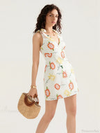 Floral Print Tied Shoulder Backless Sleeveless Mini Vacation Floral Dress
