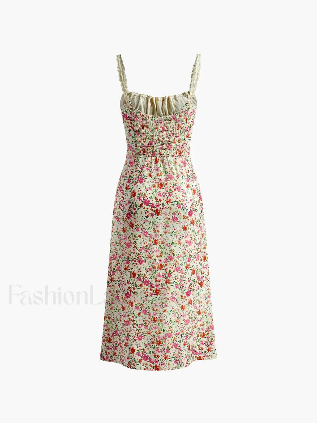 Multicolor Floral Print Trim Cami Midi Dress