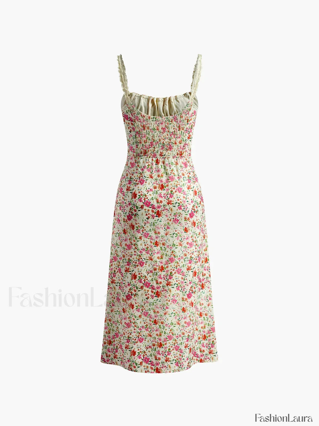 Multicolor Floral Print Trim Cami Midi Dress