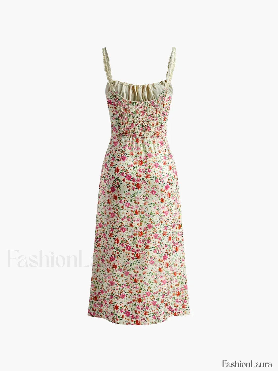 Multicolor Floral Print Trim Cami Midi Dress