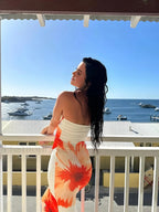 White Floral Print Tube Long Dress