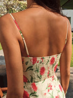 Multicolor Floral Ruched Button Detail Dress
