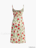 Multicolor Floral Ruched Button Detail Dress