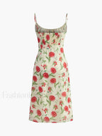 Multicolor Floral Ruched Button Detail Dress