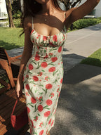Multicolor Floral Ruched Button Detail Dress