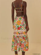 Floral Ruched Button Strap Maxi Dress