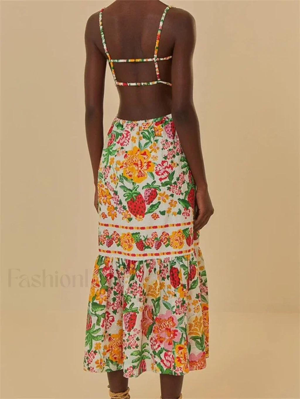 Floral Ruched Button Strap Maxi Dress
