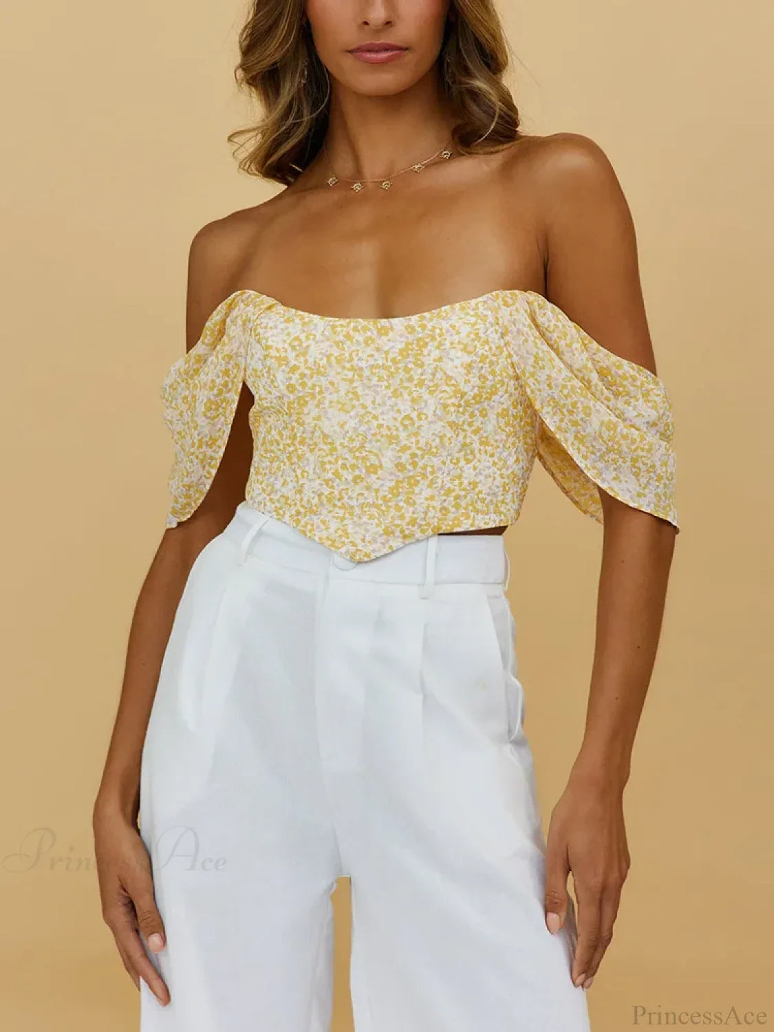 Floral Scooped Neck Off-Shoulder Zipper Back Fitted Crop Top