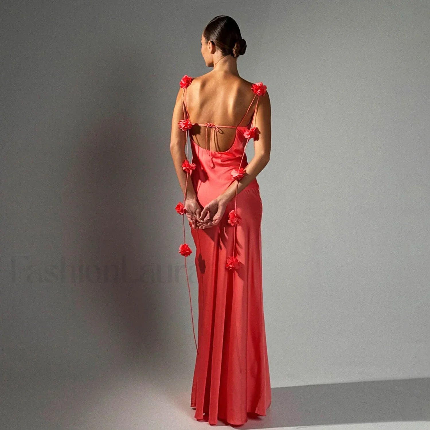 Floral Spaghetti Strap Backless Hip Wrap Mermaid Maxi Dress